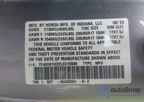 2020 Honda Cr-V 2Wd Lx z USA, uszkodzony, nr VIN 7FARW1H22LE015949